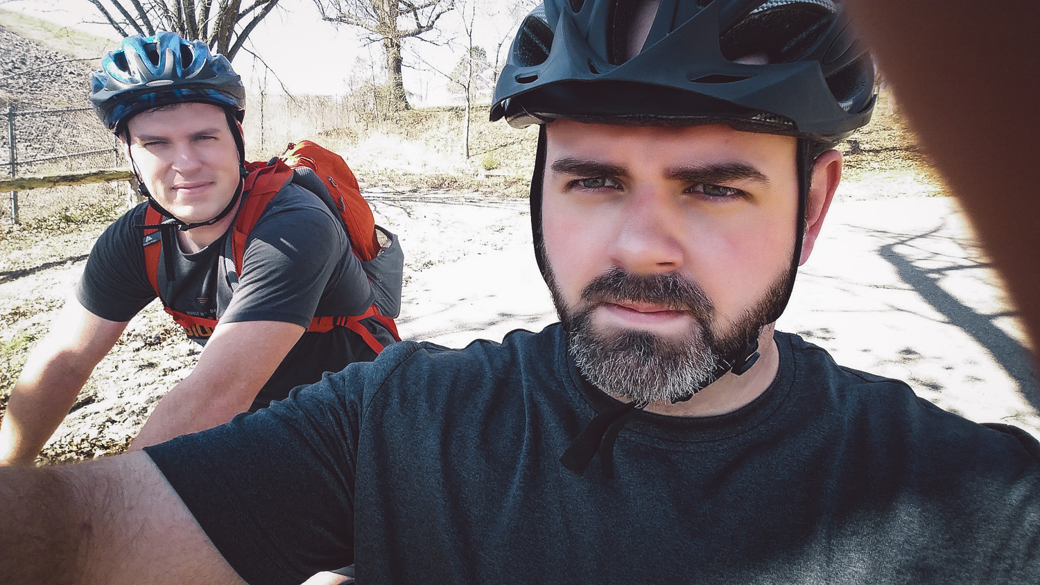 Greg and James going on a bike ride. 